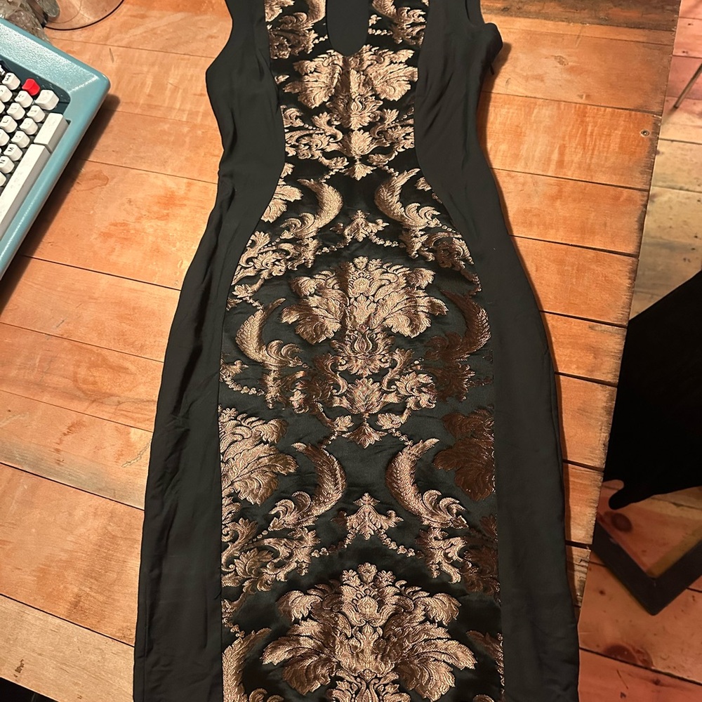 Guess by Marciano Black and Gold Mini Dress Baddie Office Siren Vamp